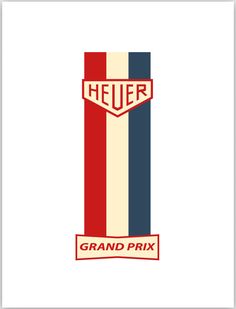 the logo for heuer grand prix is shown in red, white and blue stripes