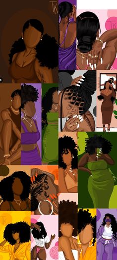 multiple images of women in different colors and sizes, all with their hair pulled back