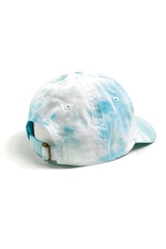 Product details Classic cotton cap featuring tie-dye pattern in tones of teal through out. Topped with Tonal embroidered eyelet vents at crown. Finished with an adjustable strapback closure for a perfect fit. *Slight color variations may occur, given the nature of the dyeing process. Pair it with our matching teal tie-dye Sweatshirt Content & Care 100% cotton spot clean imported Size + Fit Kids one size fits most (*recommended for age 3-10 yrs (looking for bigger size? try our women's tie dye ba Faded Cotton Adjustable Dad Hat, Adjustable Cotton Tie-dye Hat, Faded Adjustable Cotton Dad Hat, Adjustable Acid Wash Hats With Curved Brim, Adjustable Acid Wash Hat With Curved Brim, Teal Tie, Fit Kids, Dye Sweatshirt, Women's Tie