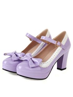 Bowknot Chunky Heels Mary Jane Shoes – Retro Stage - Chic Vintage Dresses and Accessories Casual Purple Round Toe Heels, Casual Heels With Bow And Round Toe, Casual Round Toe Heels With Bow, Heels Mary Jane, Zapatos Mary Jane, Watch Trends, Mary Jane Heels, Leather Cap, Jane Shoes