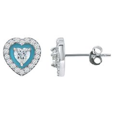 Add a sweet touch of color and sparkle to any outfit with these sterling silver Aleure Precioso enamel and cubic zirconia heart-shaped halo stud earrings. Add a sweet touch of color and sparkle to any outfit with these sterling silver Aleure Precioso enamel and cubic zirconia heart-shaped halo stud earrings. Metal: sterling silver Material: enamel Backings: post Packaging: pouch Finish: polished Diameter: 0.25 in.STONE DETAILS Stone type: cubic zirconia Total weight: 1 1/4 ct. Shape: round Setti Enamel Jewelry With Diamond Accents For Anniversary, Anniversary Jewelry With Diamond Accents And Enamel, Silver Heart-shaped Enamel Jewelry, Heart-shaped Silver Enamel Jewelry, White Sterling Silver Heart Earrings With Diamond Accents, Heart-shaped Sterling Silver Earrings With Diamond Accents, Sterling Silver Heart Earrings With Diamond Accents As Gift, Blue Enamel Earrings For Anniversary, Silver Enamel Earrings For Anniversary