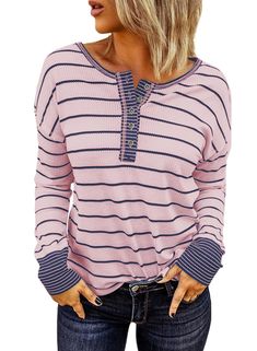 PRICES MAY VARY. Material：EVALESS womens long sleeve tops is made with high-quality fabric, breathable, lightweight, soft, friendly to skin and comfortable to wear. Features：Sexy button up tunic tops for women, 2024 new fashion style blouses , womens cute long sleeve tops, color block stripes shirts and tops for business casual, you will look have a flowy body and get compliments when you put on this cute tops. Design : Featuring paired with button up details, it's so beautifully stylish, soft f Long Sleeve Tops With Buttons For Fall, Trendy Long Sleeve Tops With Button Closure, Spring Long Sleeve Tops With Buttons, Trendy Long Sleeve Tops With Buttons, Pink Buttoned Tops For Fall, Pink Tops With Buttons For Fall, Pink Button Top For Fall, Pink Fall Tops With Buttons, Pink Long Sleeve Top With Buttons