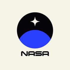 the nasa logo is shown in black, blue and white with a star on it