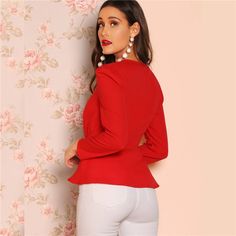 Gender: Women Material: Polyester Clothing Length: REGULAR Style: Office Lady Fabric Type: Broadcloth Sleeve Length(cm): Full Pattern Type: Solid Collar: V-Neck Sleeve Style: REGULAR Model Number: blouse181128756 Decoration: Button, Knot Color: Red UID: 190221237 Fabric: Fabric has no stretch Composition: 100% Polyester Details: Button, Knot Style: Elegant, Casual Collar: V Neck Sleeve Length: Long Sleeve Pattern Type: Plain Fit Type: Regular Fit Season: Summer, Spring, Fall Shirt Type: Top Leng Tops And Blouses, Hem Blouse, Peplum Blouse, Red Button, Red Blouses, Fall Shirts, Button Detail, Peplum Top, Sleeve Styles