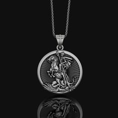 Silver Saint George Necklace - Patron Saint of Soldiers Pendant, Christian Religious Jewelry Gift, Personalized Gift Embrace the divine protection of our Saint George collection, a series of beautifully crafted spiritual and religious jewelry. Each piece, from the Patron Saint and Christian Pendant to the George Pendant and Silver Necklace, reflects profound faith and devotion. The Saint Medal and Saint Necklace are designed to inspire and uplift, making them perfect as a Religious Gift or a per George Necklace, Saint Necklace, Divine Protection, Spiritual Necklace, Jewelry Details, Saint George, 30 Gifts, Christian Jewelry, Patron Saints