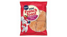 a bag of mini french toast with berries on the front and an image of a dog