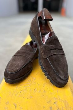 Brown belgian loafers with extra light lugged sole. - Aza Fashions Brown Business Loafers With Vibram Sole, Belgian Loafers, Men Footwear, Lug Sole, Aza Fashion, Loafers Men, Grain, Loafers, Leather