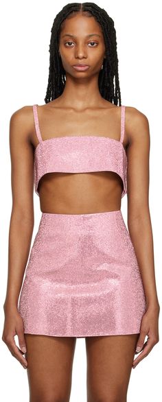 Silk satin camisole. Crystal-cut detailing throughout. · Square neck · Fixed shoulder straps · Hook-eye closure at side seam · Full silk satin lining Supplier color: Blossom pink Satin Camisole, Satin Skirt, Pink Crystal, Accessories For Women, Luxury Streetwear, Silk Satin, Square Neck, Pink White, North America