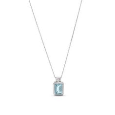 This Emerald Cut Aquamarine Pendant Necklace is a stunning shade of light blue, featuring an emerald cut aquamarine weighing approximately 1 carat. Luxury Light Blue Brilliant Cut Jewelry, Luxury White Gold Blue Topaz Necklace, Luxury Aquamarine Necklace For Formal Occasions, Luxury Aquamarine Gemstone Necklace, Luxury Aquamarine Gemstone Necklaces, Classic Light Blue Brilliant Cut Jewelry, Formal Aquamarine Gemstone Necklace, Fine Jewelry With Light Blue Diamond Accents, Fine Jewelry Light Blue With Diamond Accents