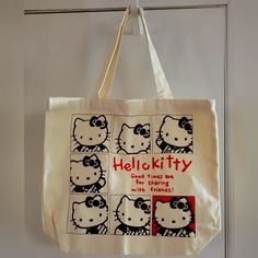 Nwot. Hello Kitty Canvas Tote Bag. Very Cute. Medium Size Tote. Off White With Black And Red Print. Cute Tote Shoulder Bag With Hello Kitty Print, Pink Hello Kitty Tote Shoulder Bag, Cheap Hello Kitty Tote Bag, Hello Kitty Print Tote Shoulder Bag For Shopping, Trendy Hello Kitty Tote Bag, Girls Tote, Womens Tote Bags, Canvas Tote, Hello Kitty