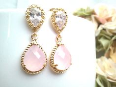 Blush Pink Earrings Pink Opal Gold Wedding by LaLaCrystal on Etsy Delicate Pink Jewelry For Anniversary, Feminine Bridal Drop Earrings As Gift, Feminine Bridal Drop Earrings For Gifts, Pink Teardrop Earrings For Formal Occasions, Pink Dangle Teardrop Earrings For Gift, Elegant Round Pink Bridal Earrings, Pink Elegant Wedding Jewelry, Pink Elegant Jewelry For Wedding, Elegant Pink Jewelry For Wedding