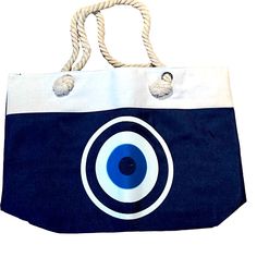 Evil Eye Canvas Handmade Beach Bag Brand New With Bag Beautiful Large Size Beach Bag Large Capacity Blue Beach Bag, Blue Tote Bag For Beach, Blue Tote Bag For Vacation, Blue Casual Bags For Vacation, Casual Blue Bags For Vacation, Blue Rectangular Canvas Bag For Beach, Blue Tote Beach Bag For Beach Season, Blue Bags For Everyday Use And Vacation, Blue Bag For Everyday Use And Vacation