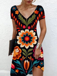 Fiesta Party Outfit Women, Fiesta Party Outfit, Mexico Dress, Short Sleeves Dress, V Neck Maxi Dress, Party Outfits For Women, Mini Book, Sleeves Dress, Morning Glory