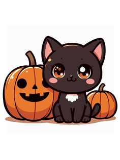 halloween cute animals drawings black cat kitten with pumpkins sitting cutely Halloween Cute Animals, Cute Halloween Animals, Skeleton Puppy, Cute Animals Drawings, Halloween Brew, Raccoon Halloween, Black Cat Kitten, Cat Rock, Halloween Creatures