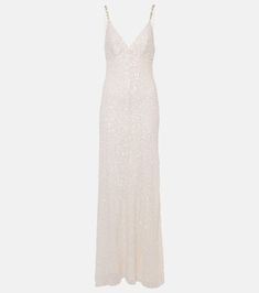 Bridal Nora sequined silk gown in white - Jenny Packham | Mytheresa Jenny Packham Bridal, Spring Maxi Dress, International Clothing, Embellished Gown, Sequin Gown, Tulle Gown, Silk Gown, Jenny Packham, Ball Dresses