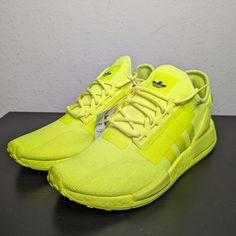 Adidas Nmd_r1 V2 Shoes Men's Size 9.5 Solar Yellow Athletic Running Sneakers Adidas Custom Sneakers With Laces For Light Sports, Adidas Custom Sneakers For Light Sports, Adidas Custom Sneakers With Boost Midsole For Light Sports, Adidas Yellow Running Shoes For Light Sports, Adidas Yellow Running Shoes For Jogging, Adidas Nmd R1 Black, Adidas Nmd R1 V2, Adidas Yellow, Adidas Response