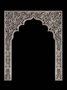 an intricately designed arch in the middle of a black background