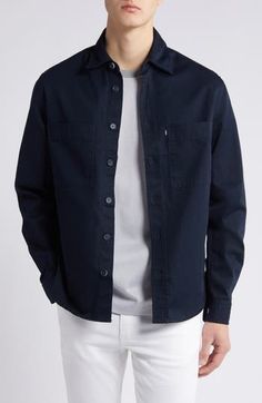 Casual and versatile, this shirt made of soft cotton features a dark-navy wash and a fit that looks great whether you wear it tucked or untucked. 29" length; 42" chest (size Medium) Front button closure Spread collar Long sleeves with button cuffs Chest patch pockets 100% cotton Machine wash, dry flat Imported Chest Size, Dark Navy, Patch Pocket, Button Up Shirts, Dark Blue, That Look, Button Up, Navy Blue, Nordstrom