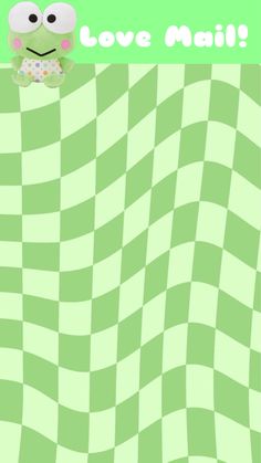 a green and white checkered background with a frog on it