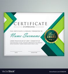 an award certificate with green and white stripes