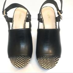 Nwot Nine West Black Platform Wedge Sandles Black Wedge Sandals For Workwear In Spring, Summer Wedge Heel Sandals For Work, Summer Workwear Wedge Sandals, Black Platform Wedges, Black Platform, Platform Wedge, Nine West Shoes, Platform Wedges, Nine West