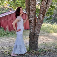 Handknitted lacedress, light grey. Based on Haapsalu lace stitch- patterns. Estonian lace.  Yarn: 100% merinowool Size: S/M (EU) 36/38 (EU)  Every handknitted dress is unique.  You can be most certain, that no-one else has similar dress, as You.  Care: Hand wash in mild, lukewarm water detergent for delicate garments. Rinse. Gently squeeze out water, do not twist. Lay flat, stretch and fix with pins from the edges, let it dry. No ironing! Thank You for visiting my shop! ♥ Lace Dress Wedding, Hand Knitted Dress, Knitted Dress, Lace Knitting, Dress Wedding, Dress Clothes For Women, Sheath Wedding Dress, Sleeveless Wedding Dress, Finland