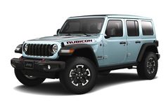 a light blue jeep parked on top of a white background