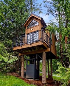 a tree house in the middle of some trees