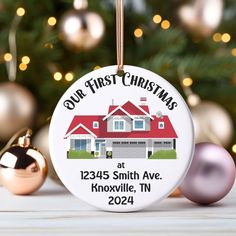 personalized christmas ornament with house and ornaments