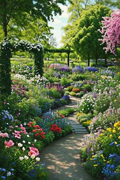 a garden filled with lots of colorful flowers