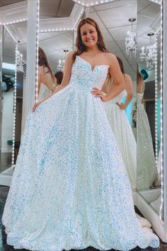 White A-Line Sequin Long Formal Dress White Sequin Prom Dress, Align Dress, Iridescent Dress, Exquisite Gowns, Iridescent White, Sequin Prom Dress, Prom Dresses For Sale, Sequin Prom Dresses, Exclusive Dress