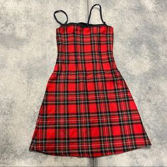 New With Tags Has A Built In Bra As Pictured, Can Be Removed. Underarm To Underarm 17.5” Waist Lying Flat 15.5” Underarm To Bottom Hem 32.75” Ii36 Fitted Vintage Plaid Mini Dress, Fitted Plaid Vintage Mini Dress, Red Y2k Mini Dress, Red Summer Punk Dress, Y2k Red Mini Dress, Vintage Red Mini Dress For Fall, Casual Mini Dress For Alternative Fashion, Satin Leggings, Steampunk Corset Dress