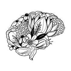 a black and white drawing of flowers