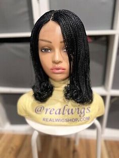 Braided wig.micro Twist Wig. length is 12”long. color black. | eBay Bob Twist, Braided Bob, Twist Wig, Real Wigs, Wig Shop, Big Box Braids, Braided Hairstyles For Black Women Cornrows, Glossier Look, Braided Wigs