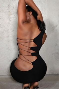 one shoulder strap hollow sexy backless slim dressBlack dress Fabric POLYESTER Summer Streetwear Women, Mode Editorials, Bodycon Tank Dress, Island Dress, Backless Dresses, Summer Black Dress, Bandage Dress Bodycon, Mini Robes, Open Back Dresses