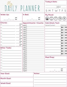 the daily planner is shown in pink and blue