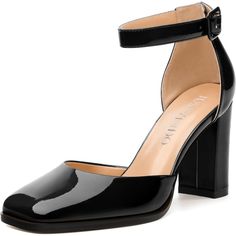 The Elegant Square Toe Design Sets This Block Heels Apart, Highlighting Your Distinctive Sense Of Fashion. Whether Paired With A Dress Or Pants, It Effortlessly Radiates A Unique Ambiance. Stride At The Forefront Of Fashion While Maintaining Comfort. The 3 Inch Chunky Heel Of These Heels Provides Excellent Support, Making It Comfortable To Walk In, Suit For All-Day Wear Without Causing Pain. The Thoughtfully Designed Ankle Strap Adds A Touch Of Style, Offering Not Only Additional Ankle Support B Black Closed Toe Block Heels With Contrasting Heel Counter, Black Patent Leather Block Heels With 4-inch Heel, Black 4-inch Block Heels For Office, Black Stacked Heel Block Heels For Office, Black Ankle Strap Block Heels For Office, Black Patent Leather Court Shoes With Block Heel, Sleek Black Ankle Strap Block Heels, Black Patent Leather Block Heels With Ankle Strap, Sleek Black Block Heels With Ankle Strap