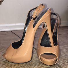 Never Worn, Except To Try On And Walk Around The House. No Box. Slight Scuffing And Denting On Left Shoe From Storage And Some Small White Spots On Right Shoe, Which Are Barely Noticeable. All Pictured. Look Nude In Pictures With Flash, But Are More Of A Caramel Color. Trendy Brown Slingback Heels, Trendy Beige Slingback Heels, Brown Slip-on Heels With Heel Loop, Brown Slip-on Heels With Reinforced Heel, Orange Synthetic Heels With 4-inch Heel, Beige Open Toe Slingback Pumps With 4-inch Heel, Orange 4-inch Heel Synthetic Heels, Caramel Color, Platform Pumps