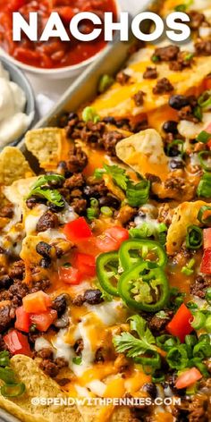 an easy nachos recipe with ground beef, cheese and peppers