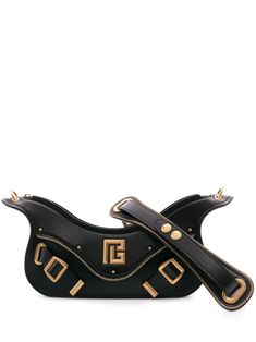 black calf leather logo plaque decorative zip detailing gold-tone hardware top zip fastening single shoulder strap main compartment Balmain Bag, Shoulder Bag Black, Black Shoulder Bag, Bag Design, Leather Logo, Black Bag, Leather Pouch, Green Bag, Leather Shoulder Bag