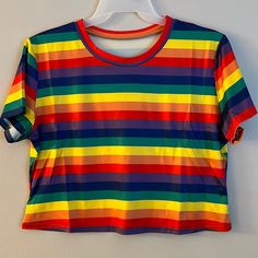 Silky Rainbow Stripe Short Sleeve Crop Tee * Pride Shirt * Plus Sizes * Shein Curve * Great With Pants, Shorts, Skirt, Or Under Overalls! 100% Polyester * All-Over Rainbow Stripe Pattern (Start And End) Varies By Size. Women’s Plus Sizes - Clingy - Not Loose. Size Up For Most Comfortable Fit. Nwt - New And Unworn. Mailed From A Smoke-Free & Pet-Free Home Office. Bundle Items To Save On Shipping! Trendy Multicolor Tops With Rainbow Print, Fitted Rainbow Short Sleeve Tops, Trendy Rainbow Top For Pride, Trendy Rainbow Print Striped Tops, Trendy Striped Rainbow Print Tops, Striped Rainbow Print T-shirt For Spring, Casual Striped T-shirt With Rainbow Print, Trendy Striped Tops With Rainbow Print, Spring Striped T-shirt With Rainbow Print