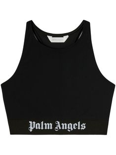 black stretch-design logo underband round neck racerback sleeveless cropped straight hem Outfit Pieces, Png Clothes, Compression Top, Angels Logo, Body Workout At Home, City Dress, Airport Fashion, Summer Beach Wear, Palm Angels