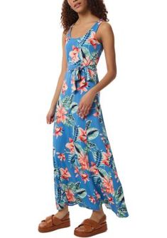 Decked out in a fresh tropical print, this maxi dress from JONES NEW YORK is complete with a self-sash. | JONES NEW YORK Women's Petite Maxi Tank Dress with Self Sash, Blue, PS Tropical Design, Maxi Tank Dress, Maxi Dress Blue, Printed Maxi, Jones New York, Tropical Print, Printed Maxi Dress, Dress Blue, Tank Dress