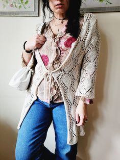 Retro Y2K beige cream sheer long tie up cardigan Soft and cozy fabric, nice cardi for all seasons! Cardigan is in great vintage condition. SIZE. Model usually wears UK 10-12 / S-M / US 6-8, item could fit UK 12 / M / US 8. Please, check the measurements before buying. MEASUREMENTS: bust - 98 cm, length - 82 cm. Item is made of 100% acrylic. Color may differ slightly depending on the color calibration of the device you're viewing on. If You have more questions about products or shipping, please d Feminine Beige Long Sleeve Cardigan, Beige Bohemian Outerwear For Day Out, Bohemian Beige Outerwear For Day Out, Long Cream Cardigan For The Beach, Long Cream Cardigan For Beach, Long Beige Cardigan For Spring, Long Beige Spring Cardigan, Beige Long Cardigan For Spring, Cream Open Front Cardigan For Beach