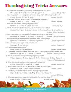 the thanksgiving trivia answer sheet