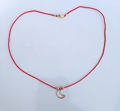 Red string choker with crescent moon made with gold filled never rust waterproof dainty choker Adjustable Red Choker For Beach, Handmade Adjustable Red Choker, Bronze Adjustable Choker, Red Moon Necklace, Vintage Red Metal Choker, Dainty Choker, Moon Charm, Crescent Moon, Crescent