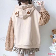 Qteee - Charming Embroidered Bear Pocket Hoodie with Whimsical Cartoon Design Kawaii Hooded Sweatshirt For Fall, Fall Kawaii Hooded Sweatshirt, Fall Hooded Kawaii Sweatshirt, Cute Hooded Cotton Sweater, Kawaii Cotton Sweatshirt For Winter, Kawaii Cotton Hoodie For Winter, Winter Kawaii Cotton Hoodie, Cute Cotton Hooded Sweatshirt, Cute Cotton Hoodie For Winter