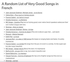 a random list of very good songs in french