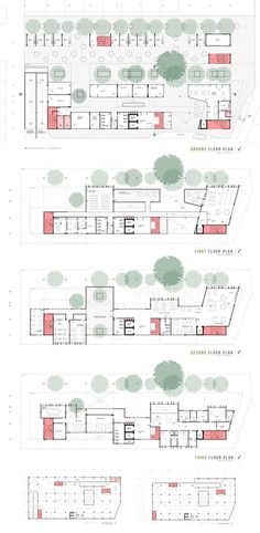 the floor plan for an office building with multiple levels and different areas to each level