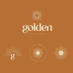 the golden jewelers logo is shown on an orange background with white letters and sunburst